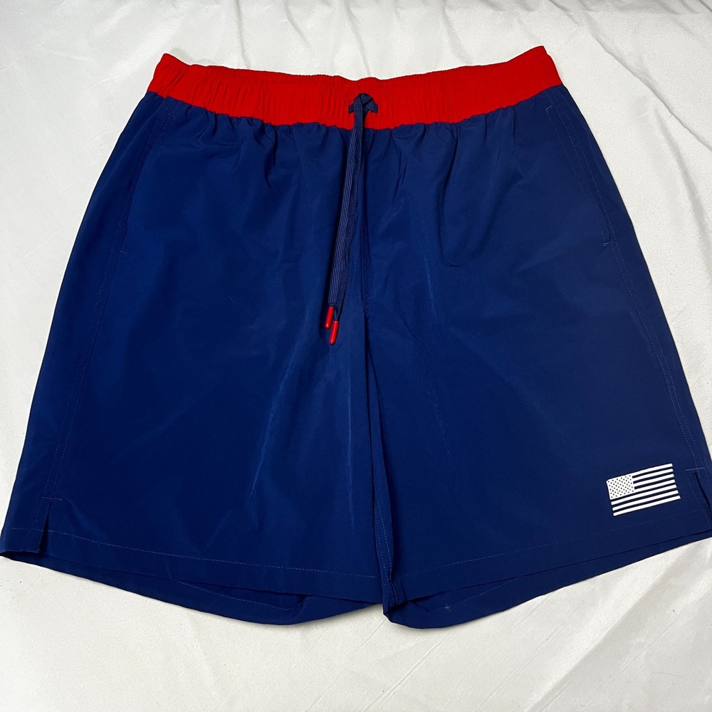 Men's Swim Trunks American‎ Flag Patriotic Drawstring Shorts Size XL 8" Inseam